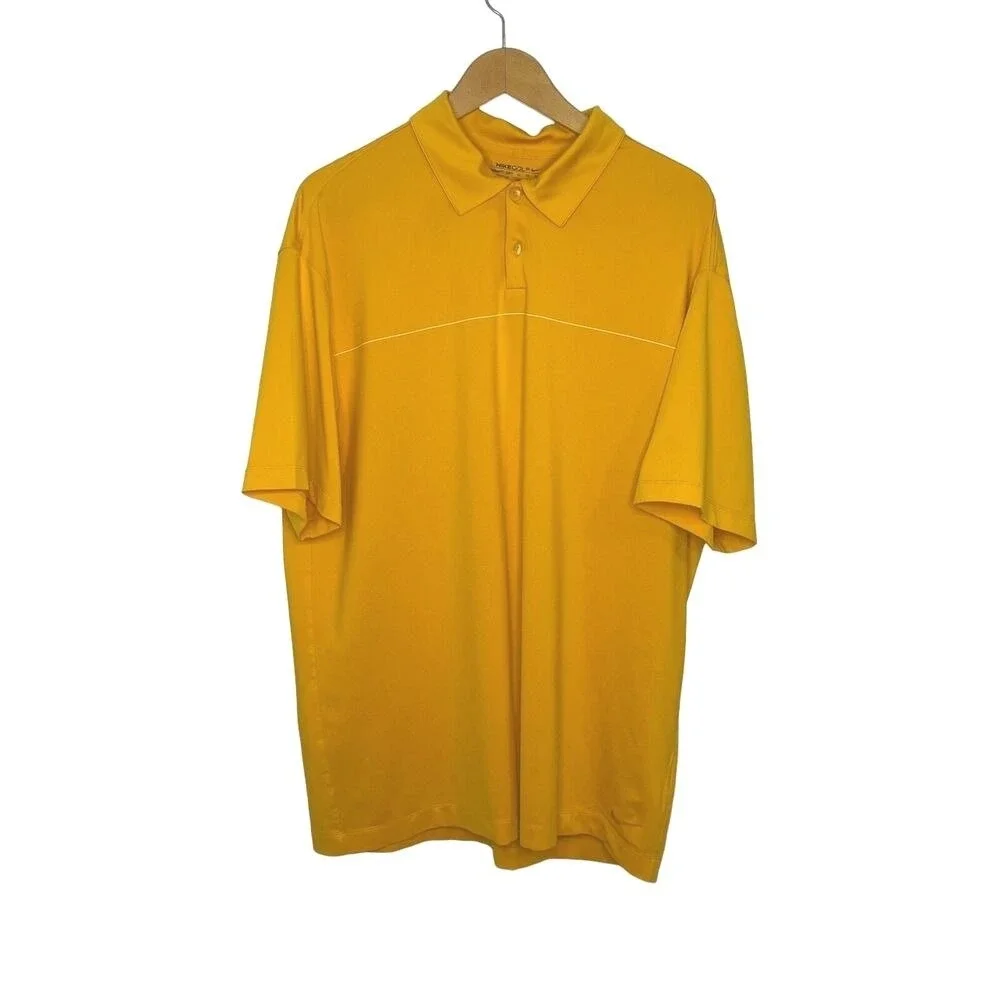 Nike Golf Fit Dry Polo Shirt Mens Yellow Orange Short Sleeve Graphic Back XL